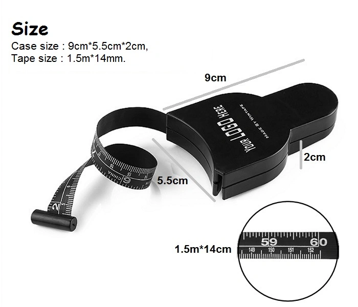 Black Plastic Medical Waist Mini Body Tape Measure for Sport